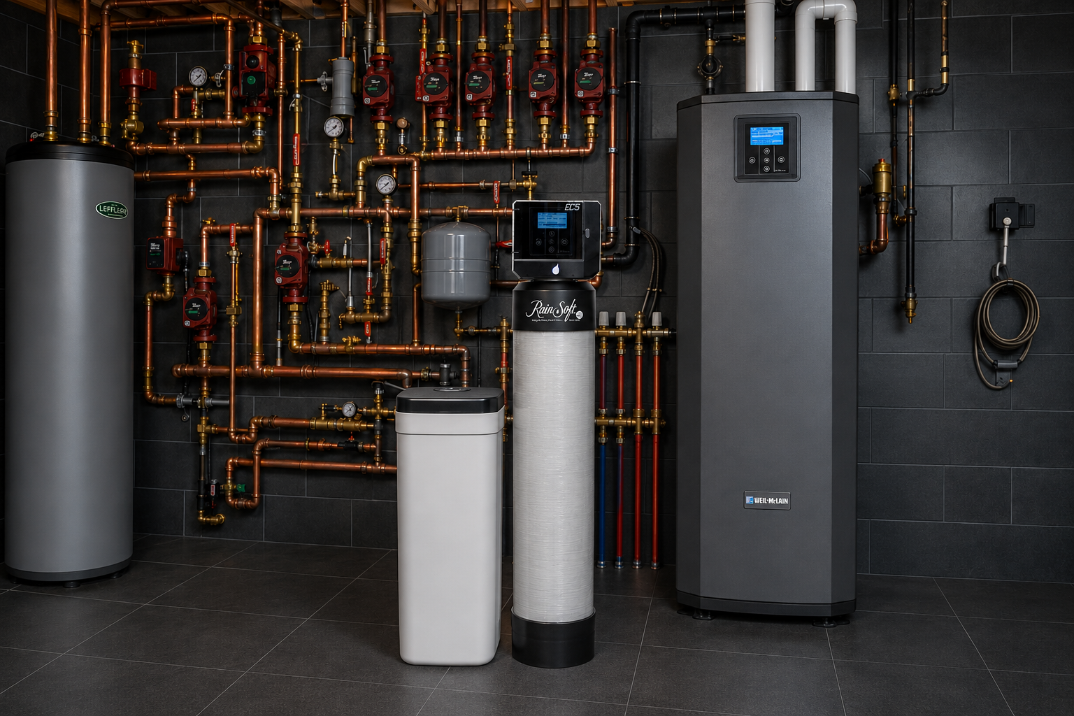 Boiler room with the RainSoft EC5 water conditioning system